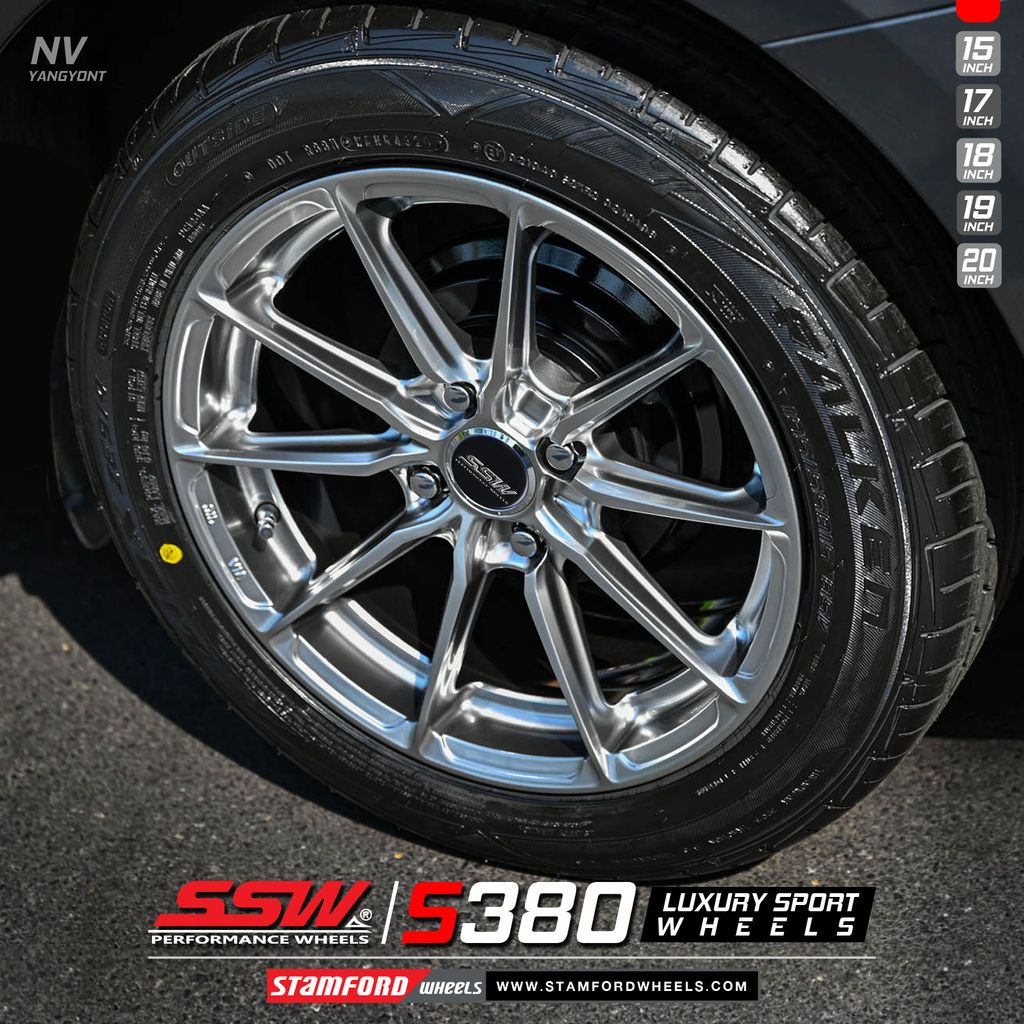 Mâm xe SSW S380 15 inch 4x100 dành cho các dòng xe Toyota, Mazda, Honda, Hyundai, Kia