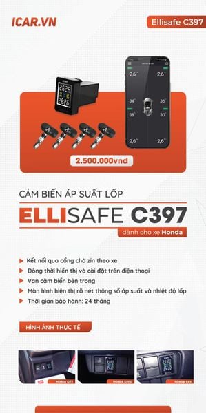 Cảm biến áp suất lốp ICar C397 - Lỗ chờ cho Honda