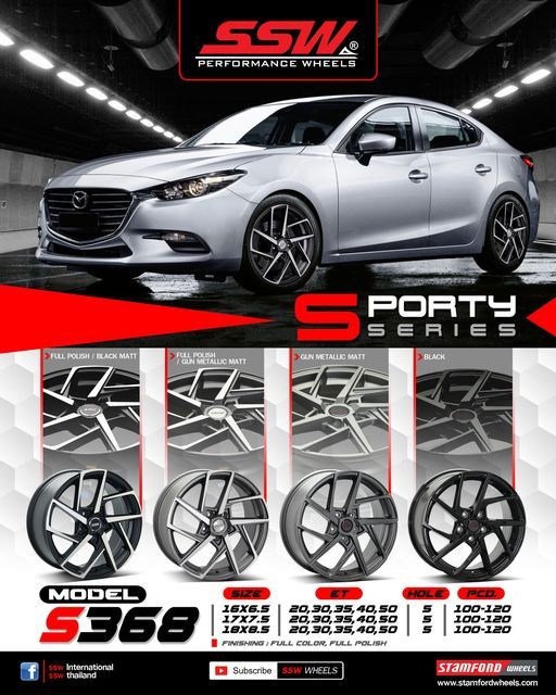 Mâm xe SSW S368 17 inch 5x114.3 dành cho các dòng xe Toyota, Mazda, Honda, Hyundai, Kia