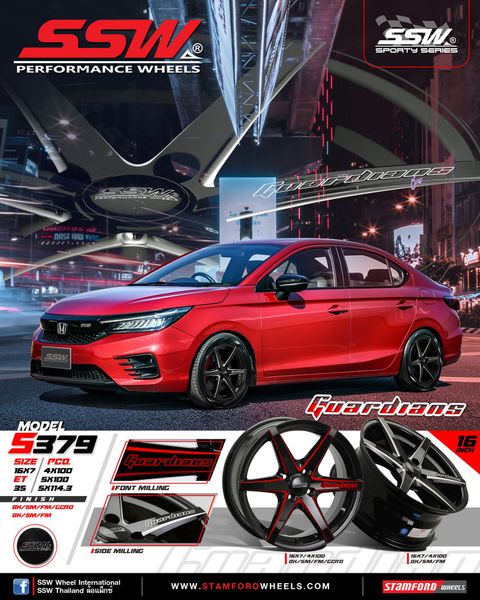 Mâm xe SSW S379 16 inch 4x100 dành cho các dòng xe Toyota, Mazda, Honda, Hyundai, Kia