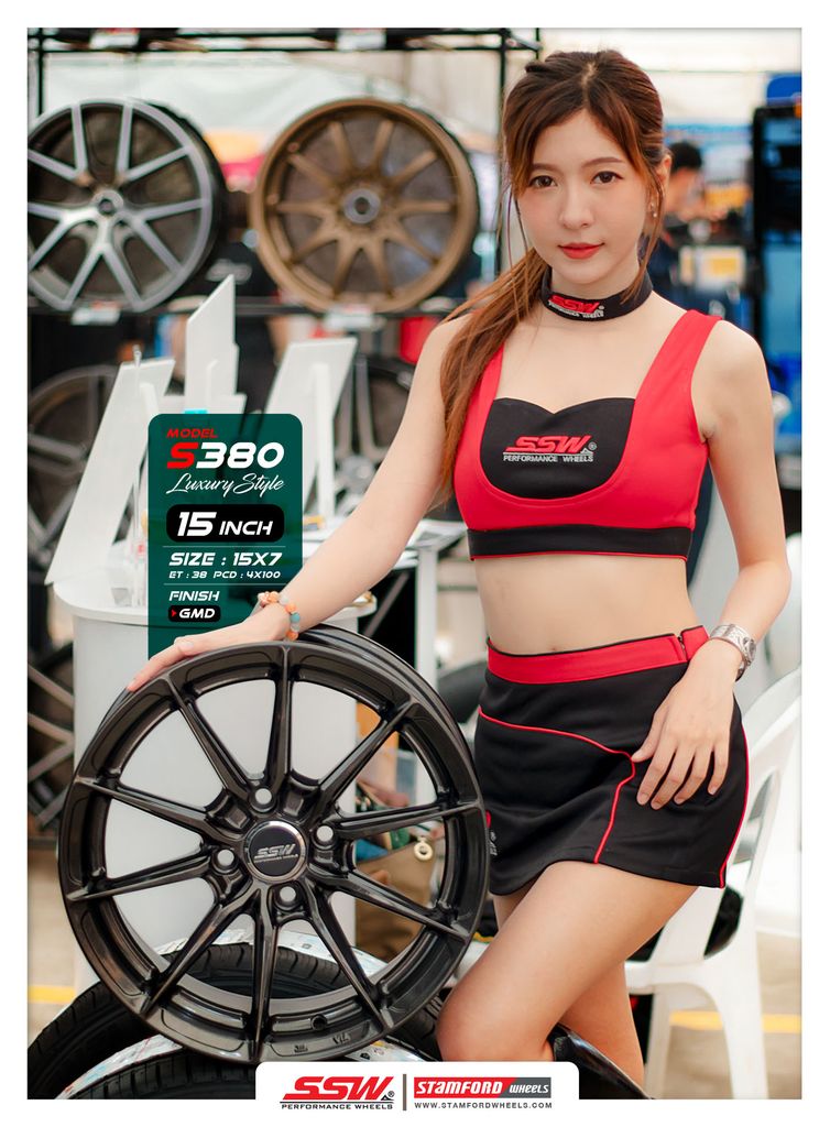 Mâm xe SSW S380 15 inch 4x100 dành cho các dòng xe Toyota, Mazda, Honda, Hyundai, Kia
