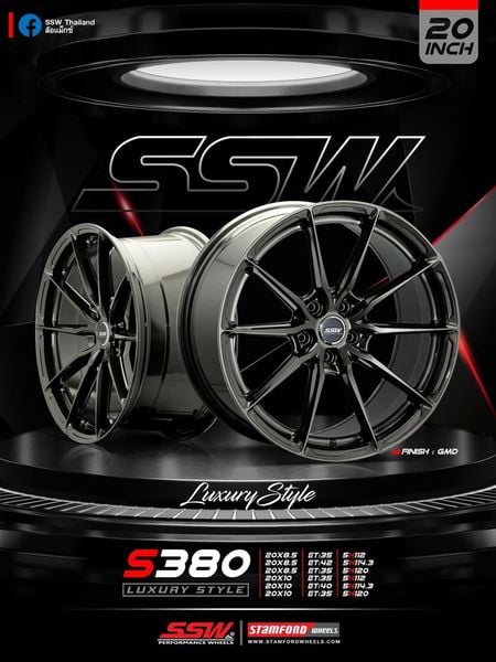 Mâm xe SSW S380 18 inch 5x114.3 dành cho các dòng xe Toyota, Mazda, Honda, Hyundai, Kia