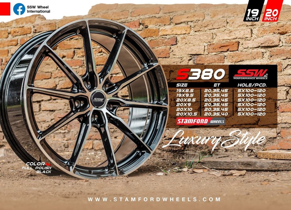 Mâm xe SSW S380 18 inch 5x114.3 dành cho các dòng xe Toyota, Mazda, Honda, Hyundai, Kia