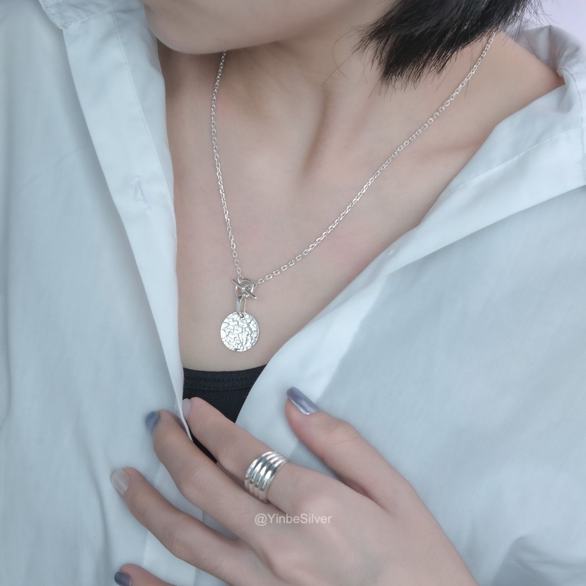  Combo Dây Chuyền Bạc Kim và Mặt Dây Nguyệt Ảnh Yinbe Silver 