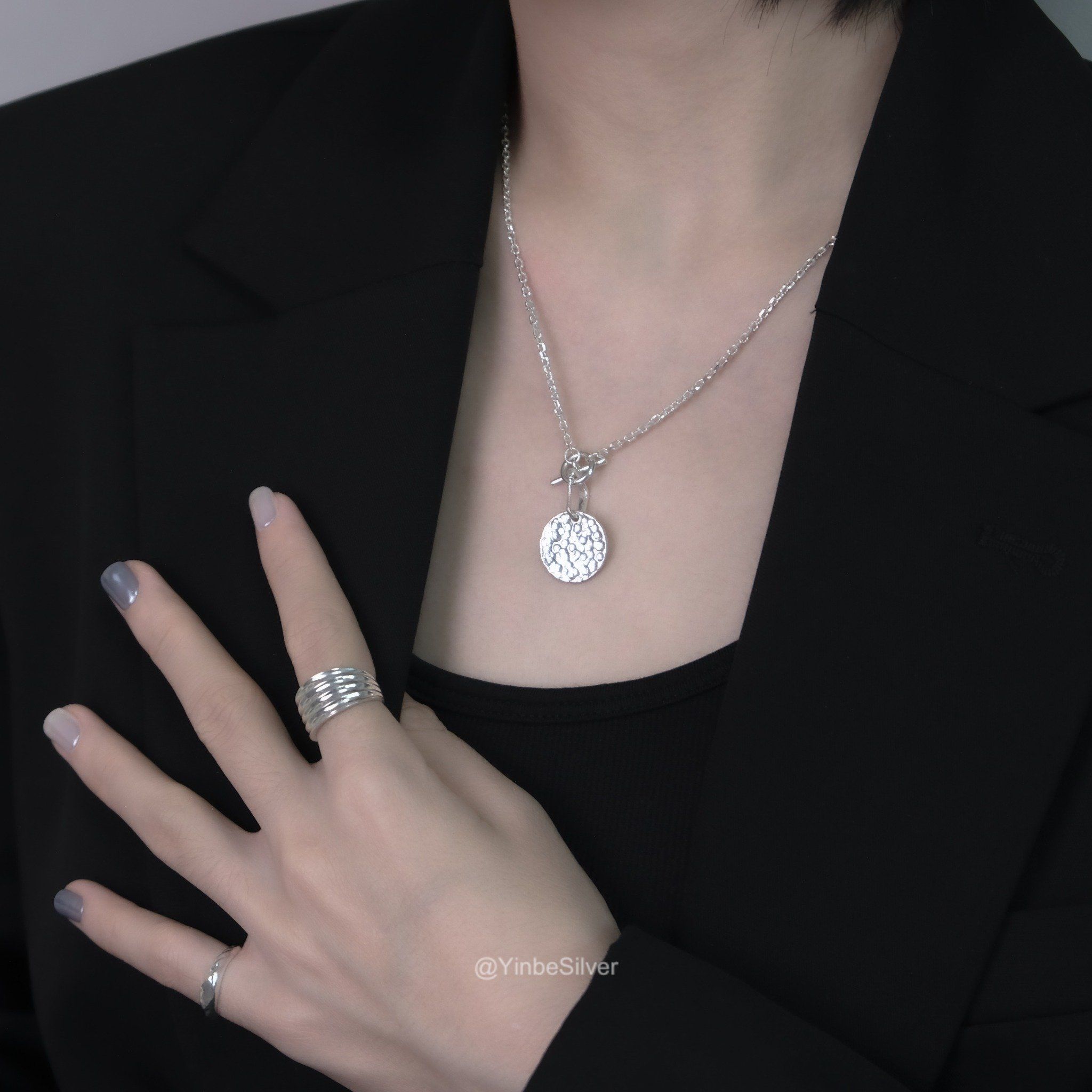  Combo Dây Chuyền Bạc Kim và Mặt Dây Nguyệt Ảnh Yinbe Silver 