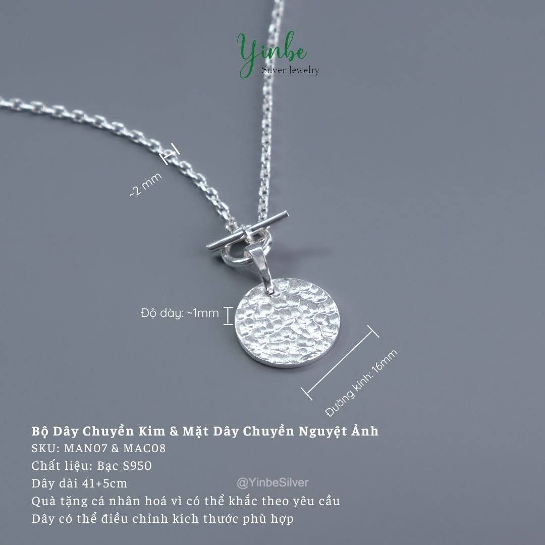  Combo Dây Chuyền Bạc Kim và Mặt Dây Nguyệt Ảnh Yinbe Silver 