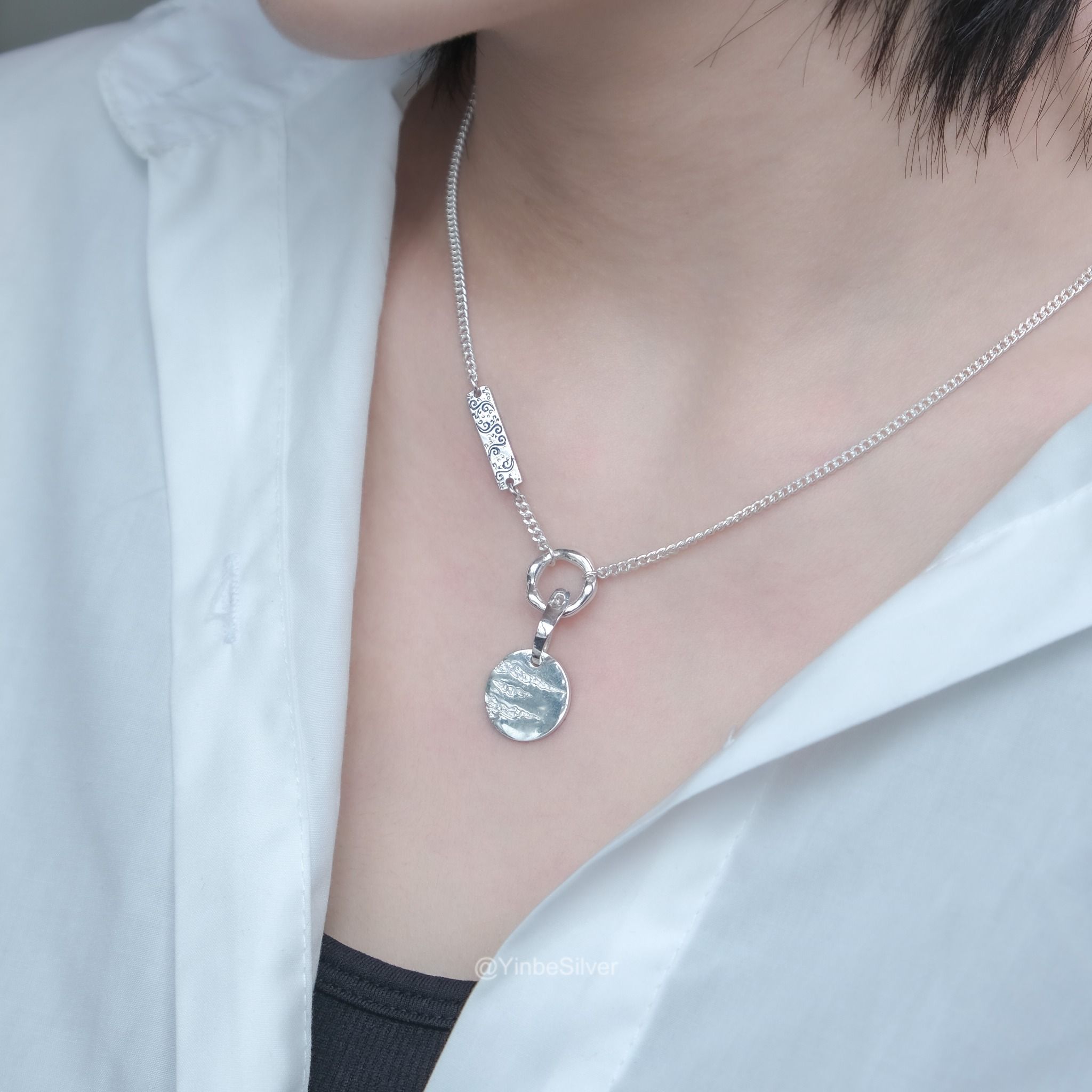  Combo Dây Chuyền Bạc Gấm Vân Và Mặt Dây Nguyệt Dạ Yinbe Silver 