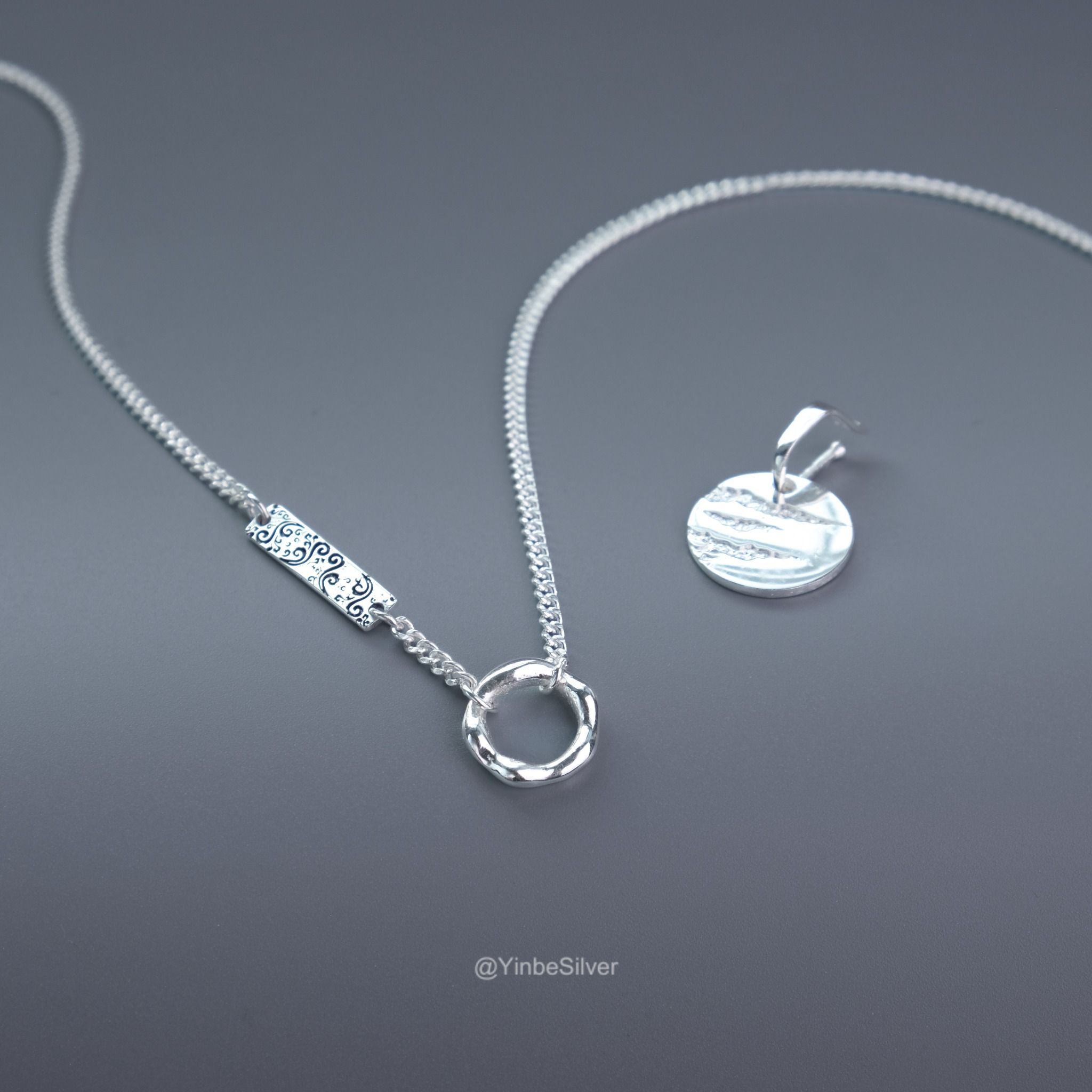  Combo Dây Chuyền Bạc Gấm Vân Và Mặt Dây Nguyệt Dạ Yinbe Silver 