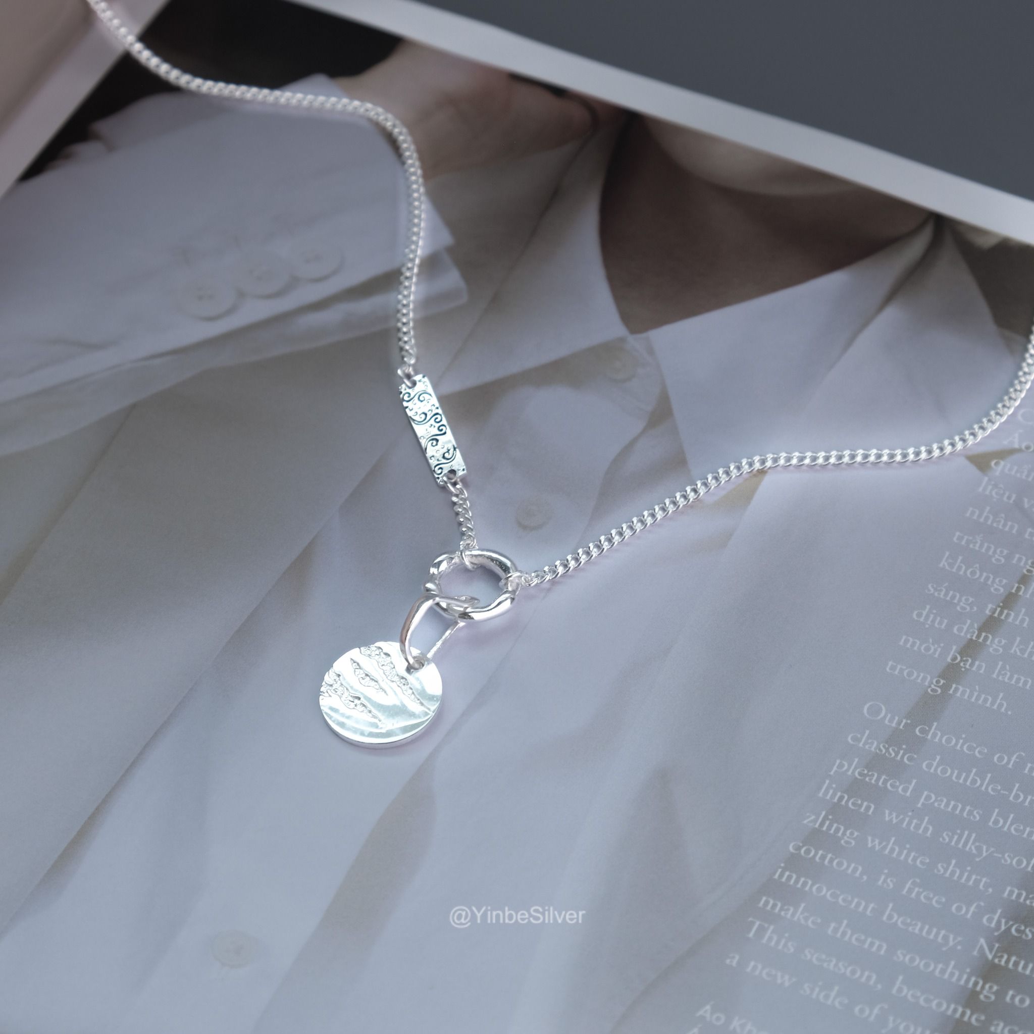  Combo Dây Chuyền Bạc Gấm Vân Và Mặt Dây Nguyệt Dạ Yinbe Silver 
