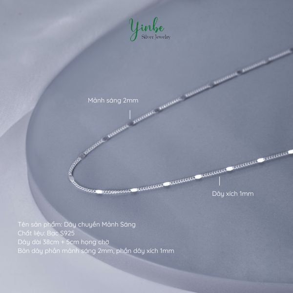  Dây Chuyền Bạc S925 Mảnh Sáng Yinbe Silver 