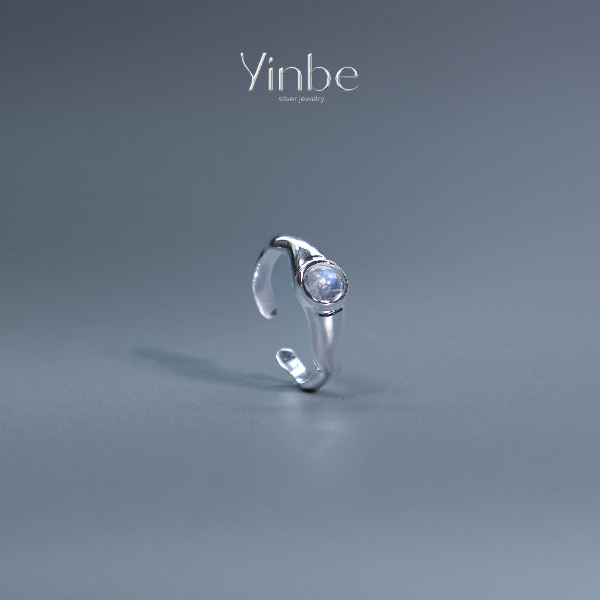  Nhẫn Nữ Bạc 950 Vân Thạch Yinbe Silver Mặt Đá Moonstone 