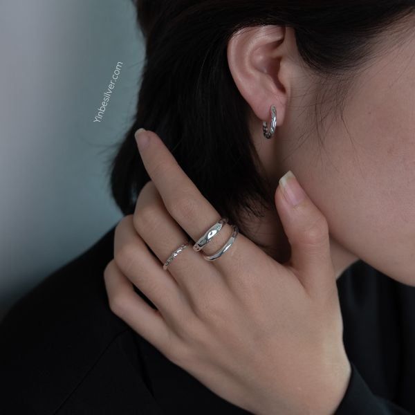  Khuyên Bạc S925 Stone Vein Yinbe Silver 