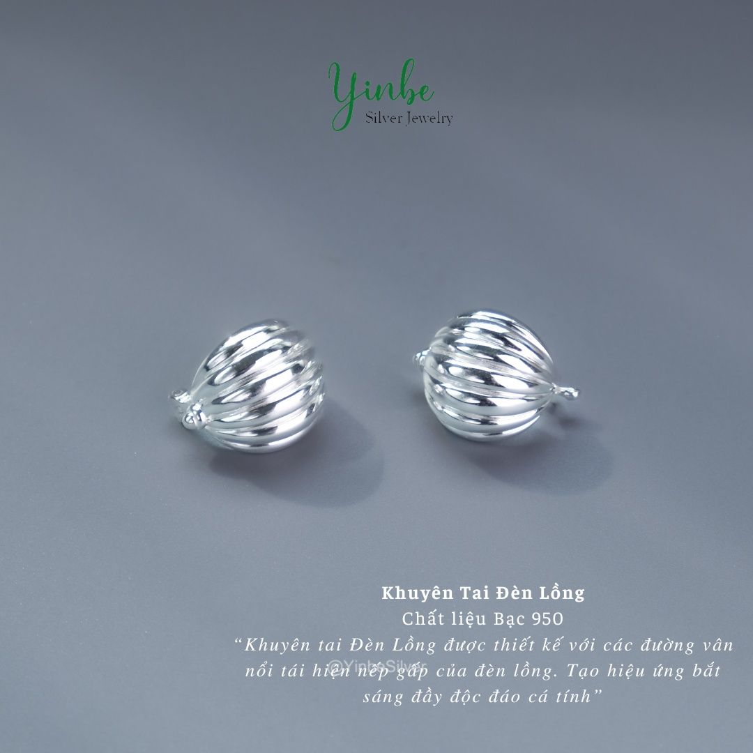  Khuyên Tai Bạc 950 Đèn Lồng Yinbe Silver 