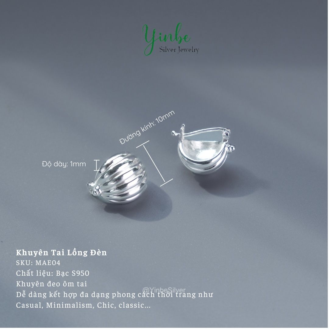  Khuyên Tai Bạc 950 Đèn Lồng Yinbe Silver 