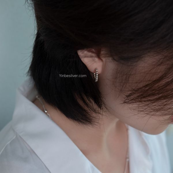  Khuyên Tai Bạc S925 Round Pearl Yinbe Silver 