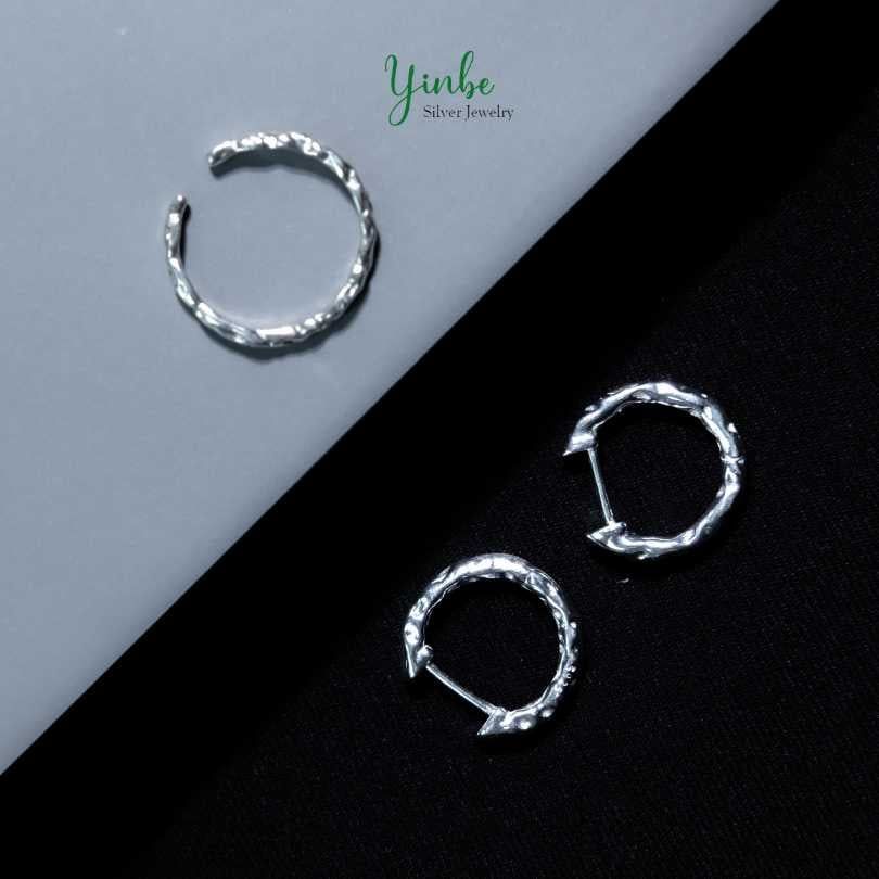  Khuyên Bạc S925 Stone Vein Yinbe Silver 