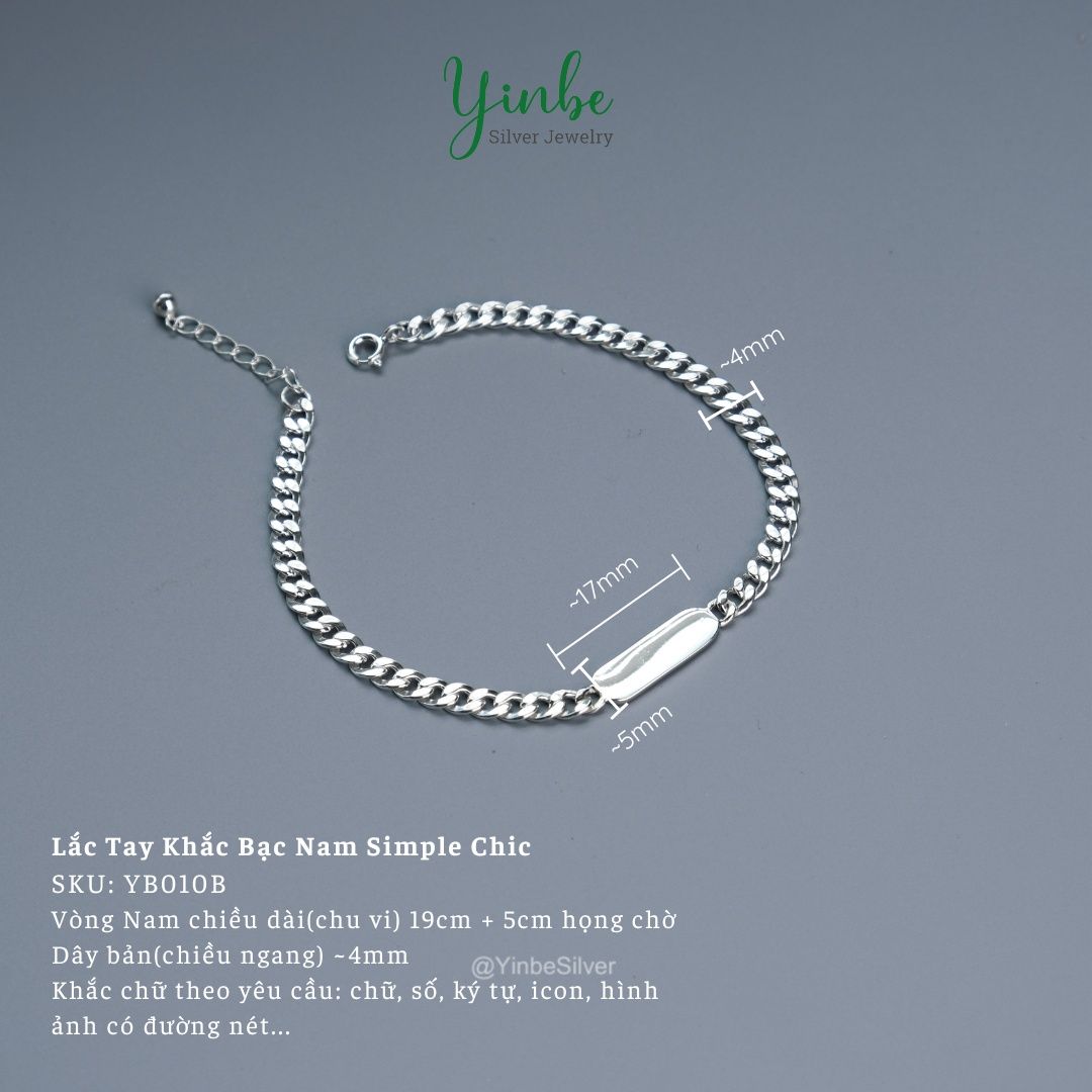  Vòng Tay Đôi Khắc Bạc S925 Couple Simple Chic Yinbe Silver 
