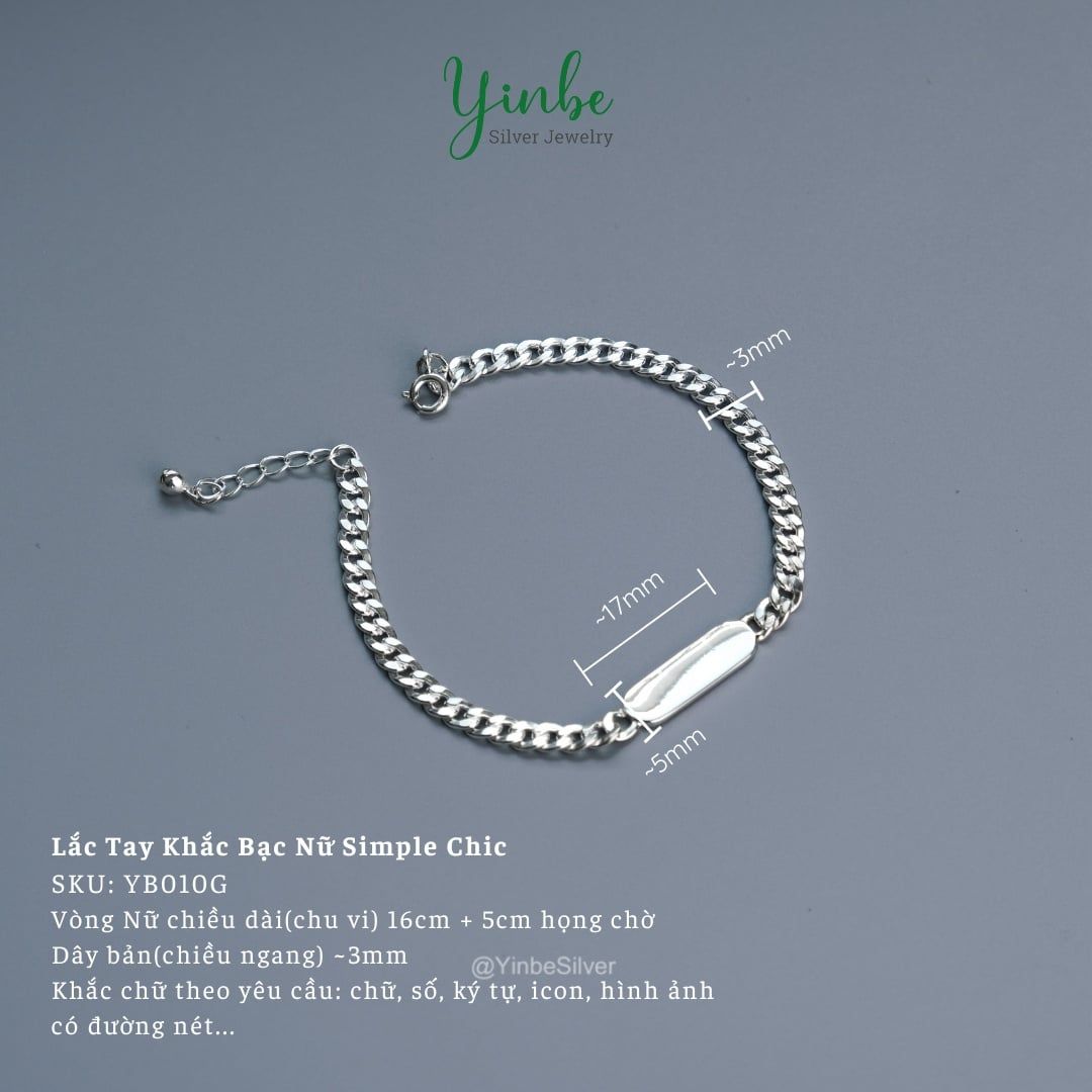  Vòng Tay Đôi Khắc Bạc S925 Couple Simple Chic Yinbe Silver 