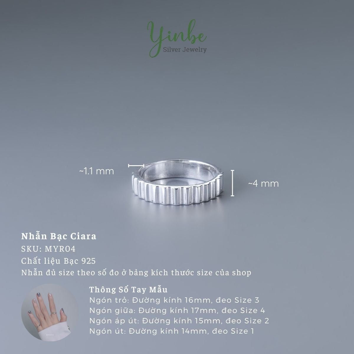  Nhẫn Bạc 925 Cece Yinbe Silver 