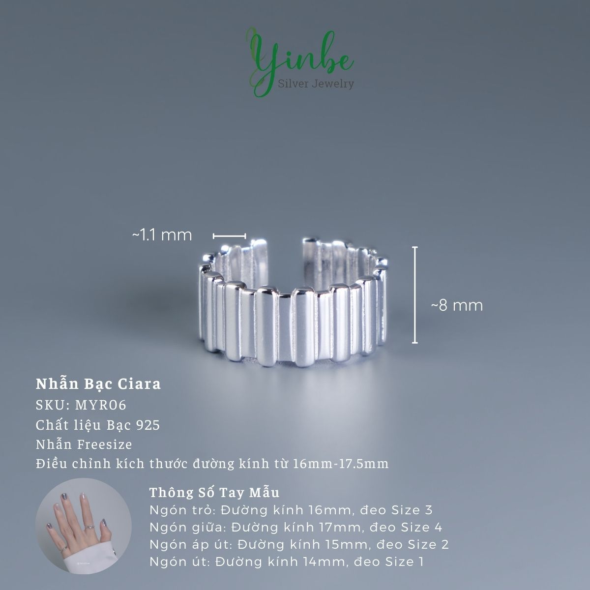 Nhẫn Bạc 925 Ciara Yinbe Silver 