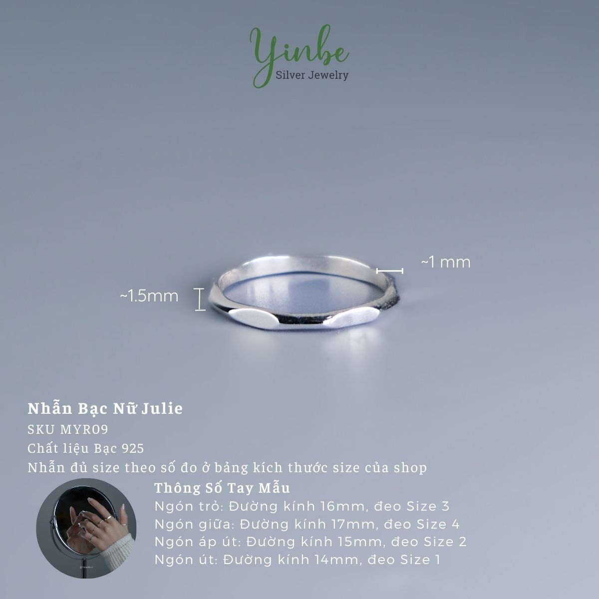  Nhẫn Bạc 925 Julie Yinbe Silver 