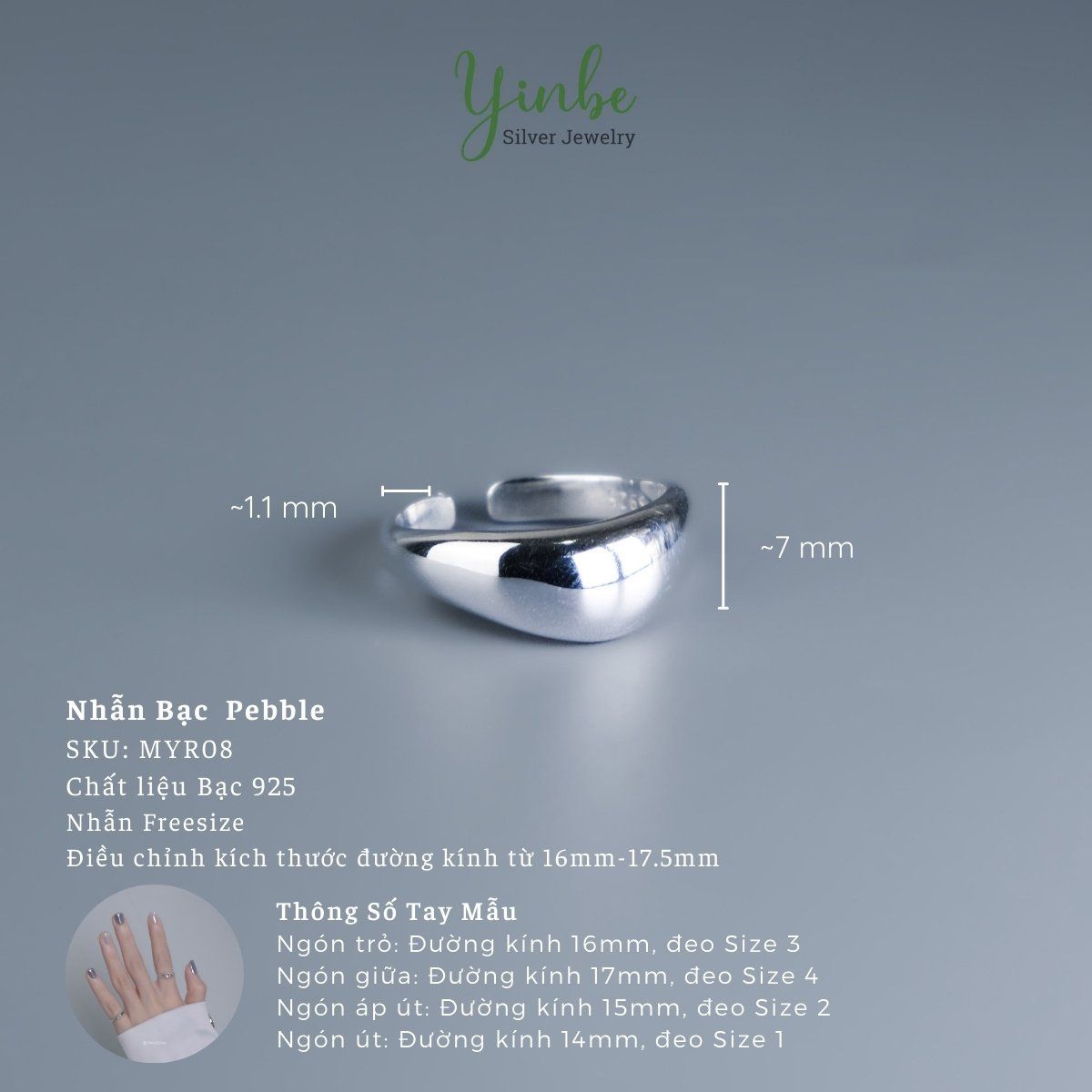  Nhẫn Bạc 925 Pebble Yinbe Silver 