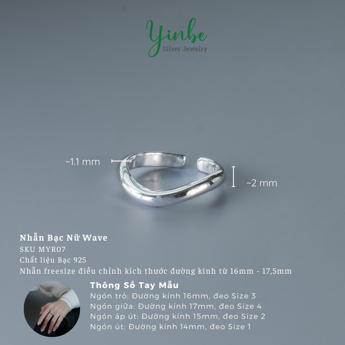  Nhẫn Bạc 925 Wave Yinbe Silver 