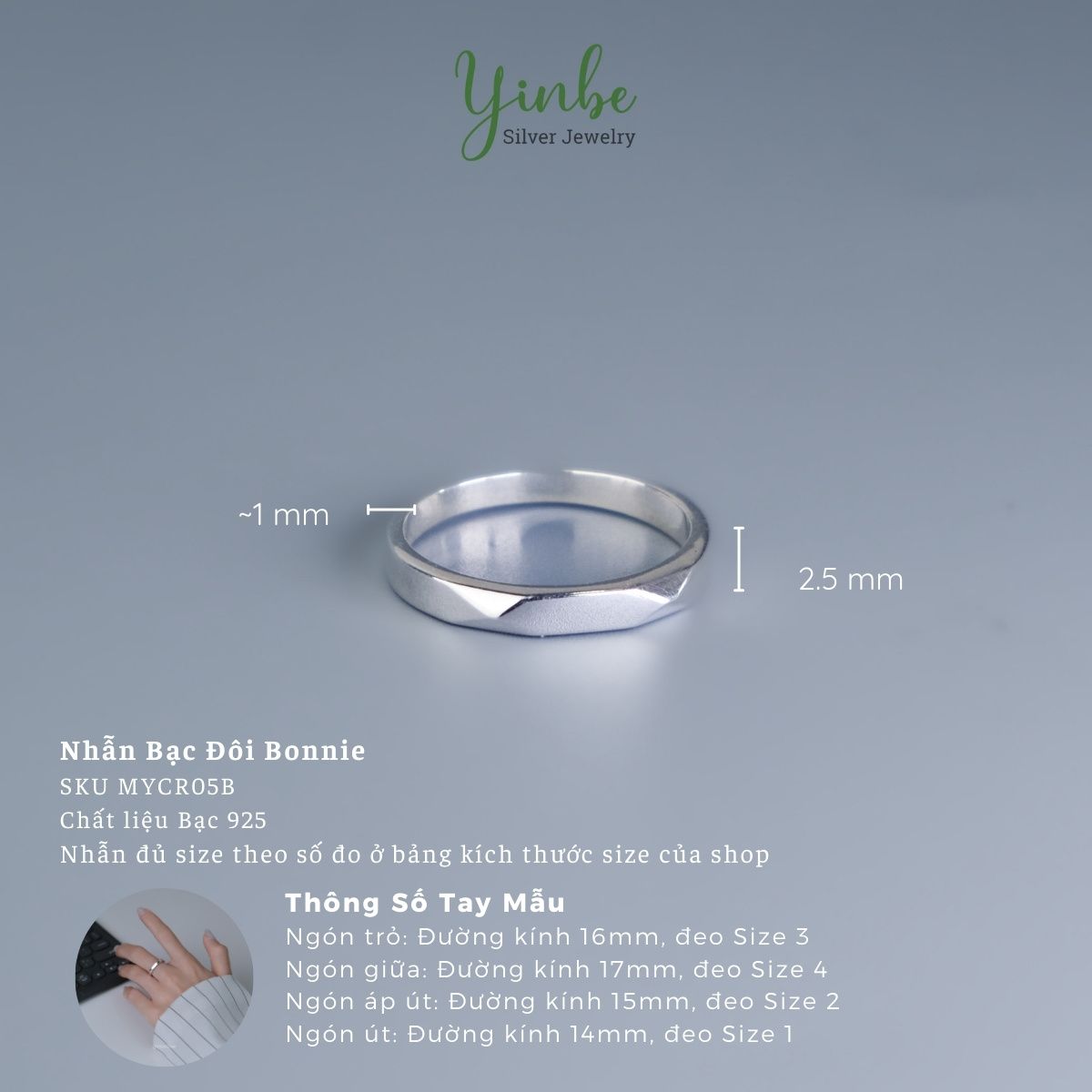  Nhẫn Bạc Đôi Bonnie Yinbe Silver 
