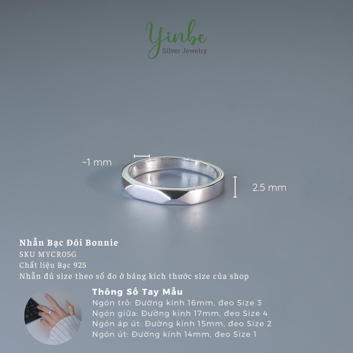  Nhẫn Bạc Đôi Bonnie Yinbe Silver 