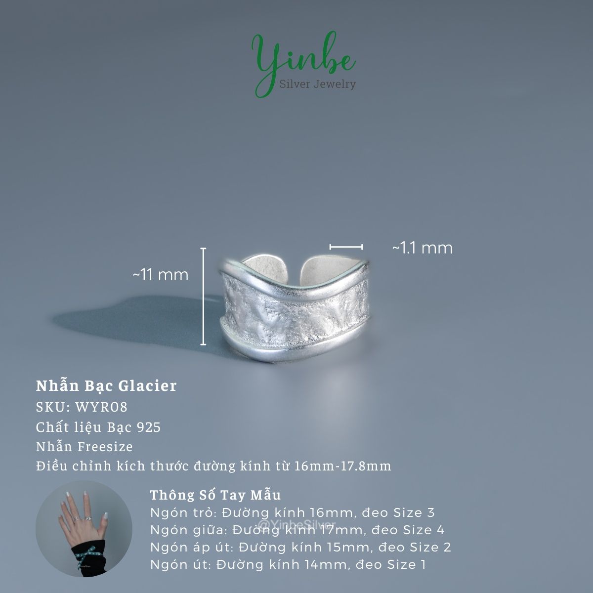  Nhẫn Bạc Glacier Yinbe Silver, Nhẫn Bạc Cá Tính 