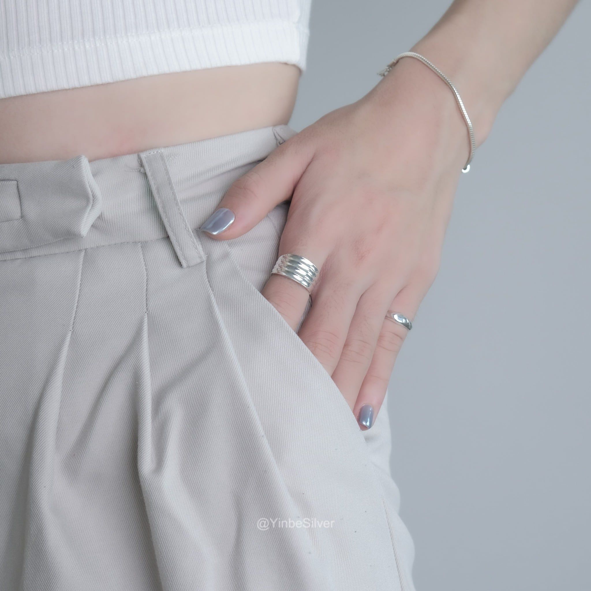  Nhẫn Nữ Bạc 950 Đèn Lồng Yinbe Silver 