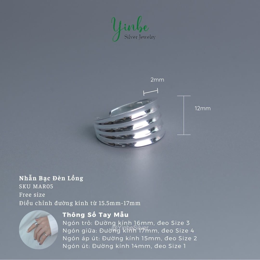 Nhẫn Nữ Bạc 950 Đèn Lồng Yinbe Silver 