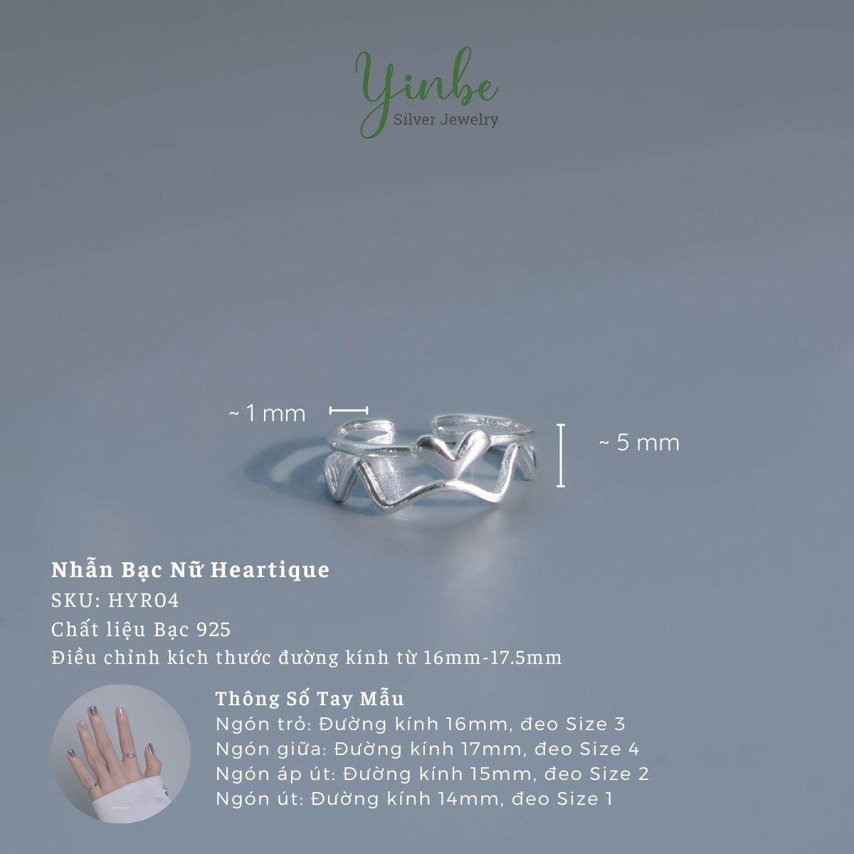  Nhẫn Bạc Nữ Heartique Yinbe Silver 
