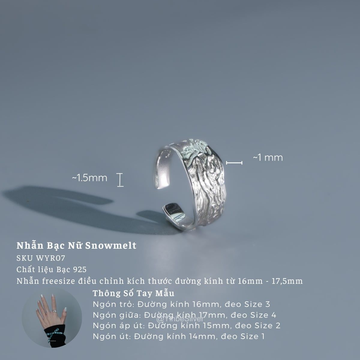  Nhẫn Bạc Nữ Snowmelt Yinbe Silver 