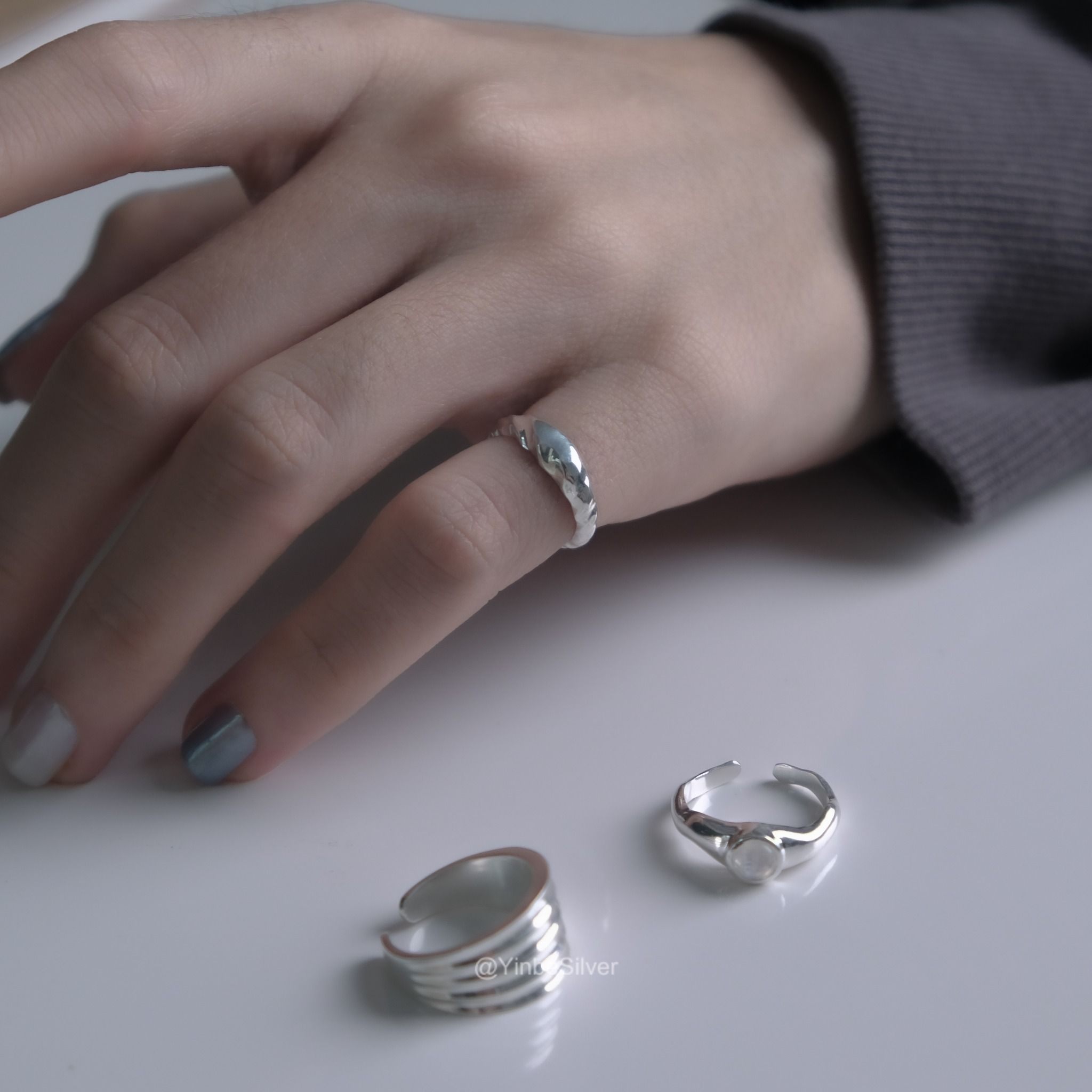  Nhẫn Nữ Bạc 950 Vân Mây Yinbe Silver 