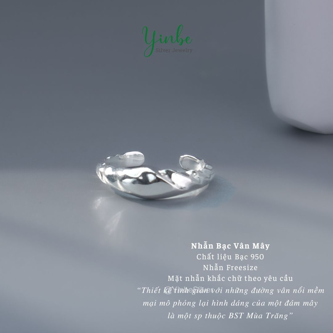  Nhẫn Nữ Bạc 950 Vân Mây Yinbe Silver 