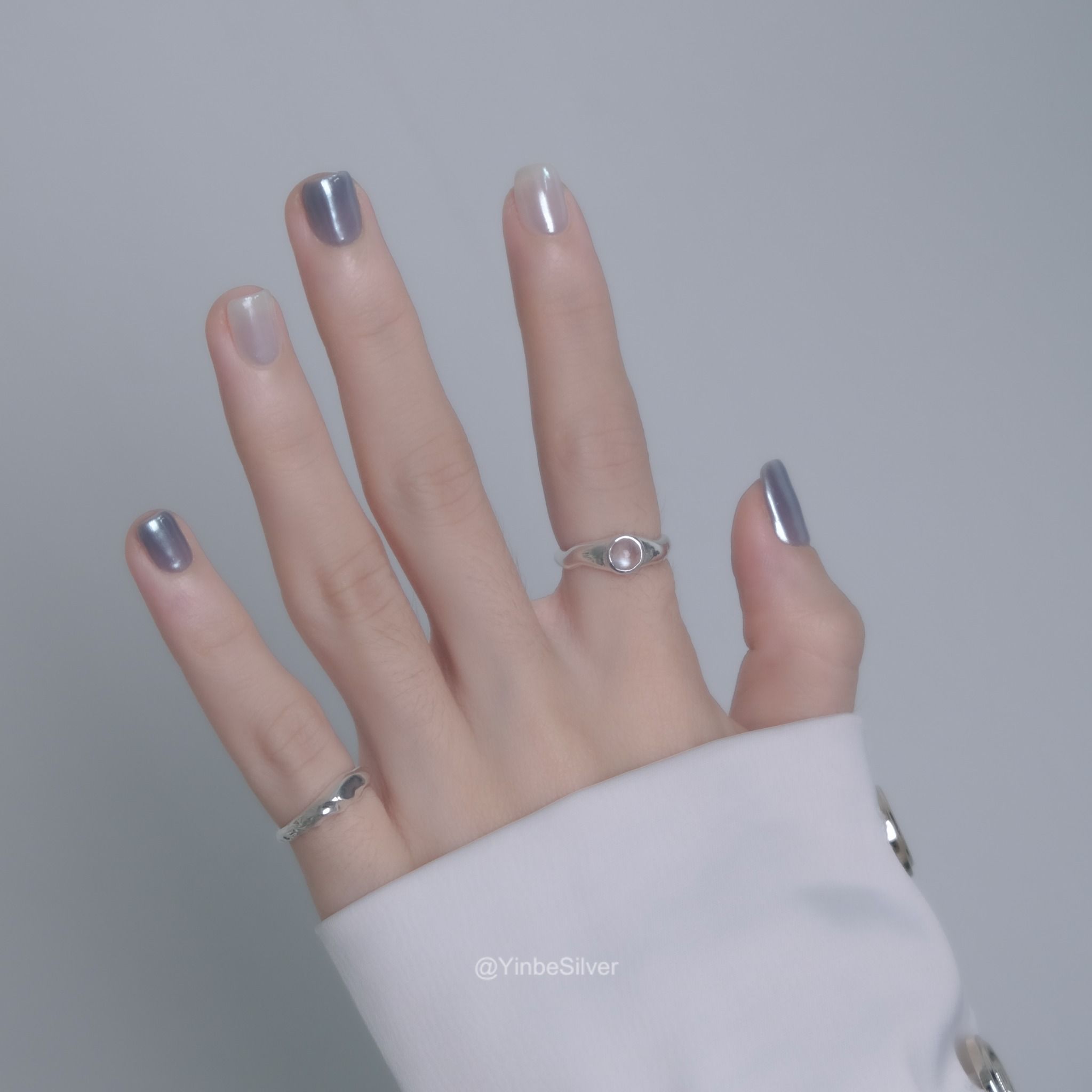  Nhẫn Nữ Bạc 950 Vân Thạch Yinbe Silver Mặt Đá Moonstone 