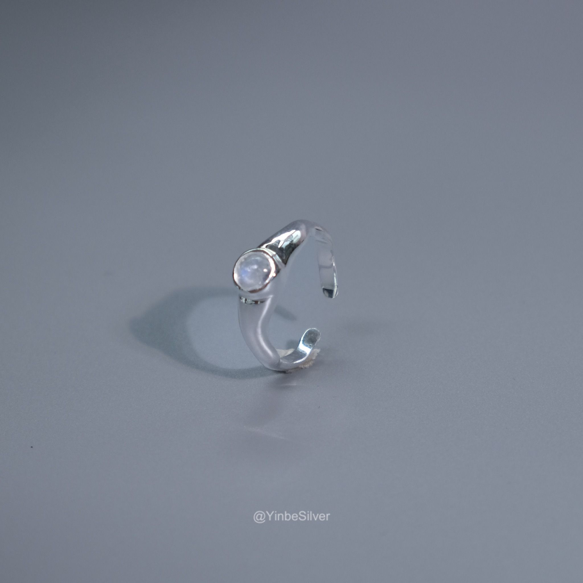  Nhẫn Nữ Bạc 950 Vân Thạch Yinbe Silver Mặt Đá Moonstone 