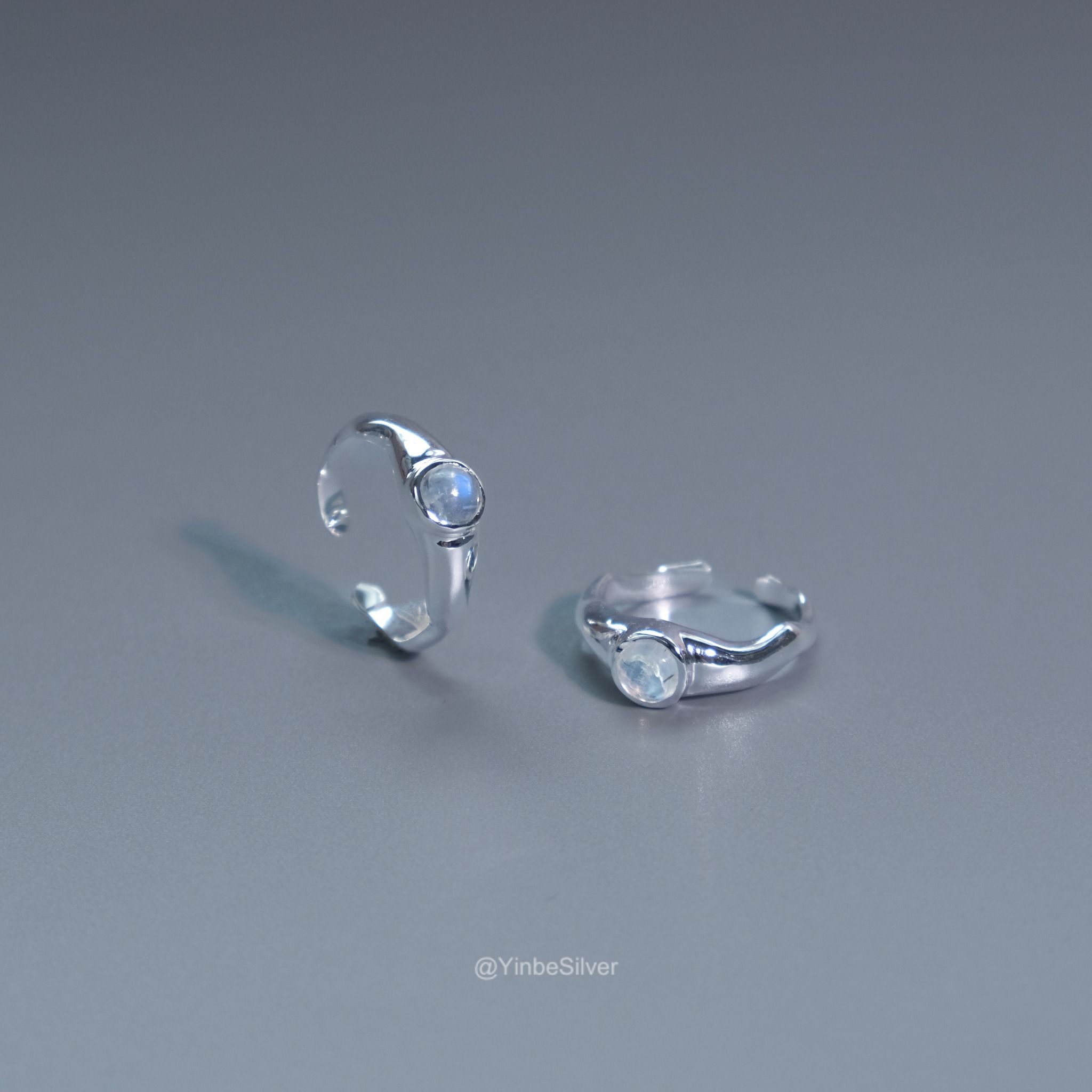  Nhẫn Nữ Bạc 950 Vân Thạch Yinbe Silver Mặt Đá Moonstone 