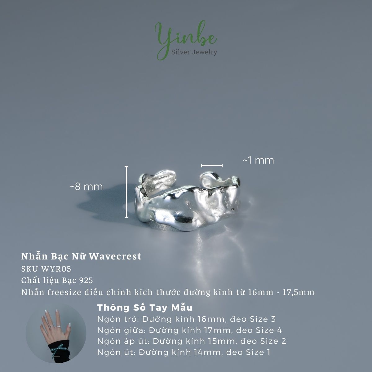  Nhẫn Bạc Nữ Wavecrest Yinbe Silver 