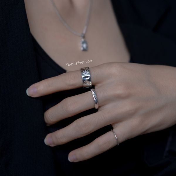  Nhẫn Bạc S925 Hoa Mặt Trời Bản To Yinbe Silver 