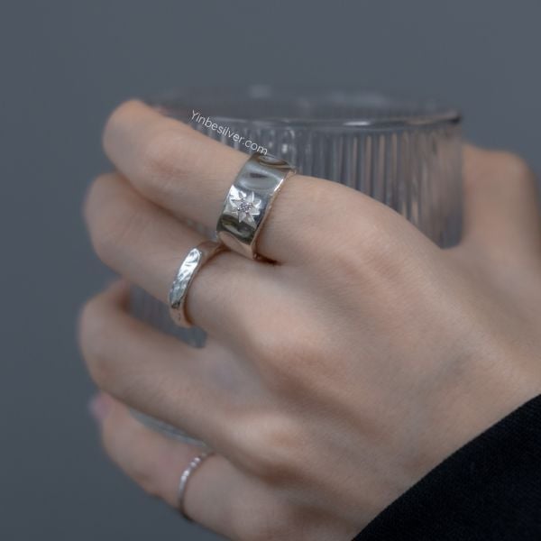  Nhẫn Bạc S925 Hoa Mặt Trời Bản To Yinbe Silver 