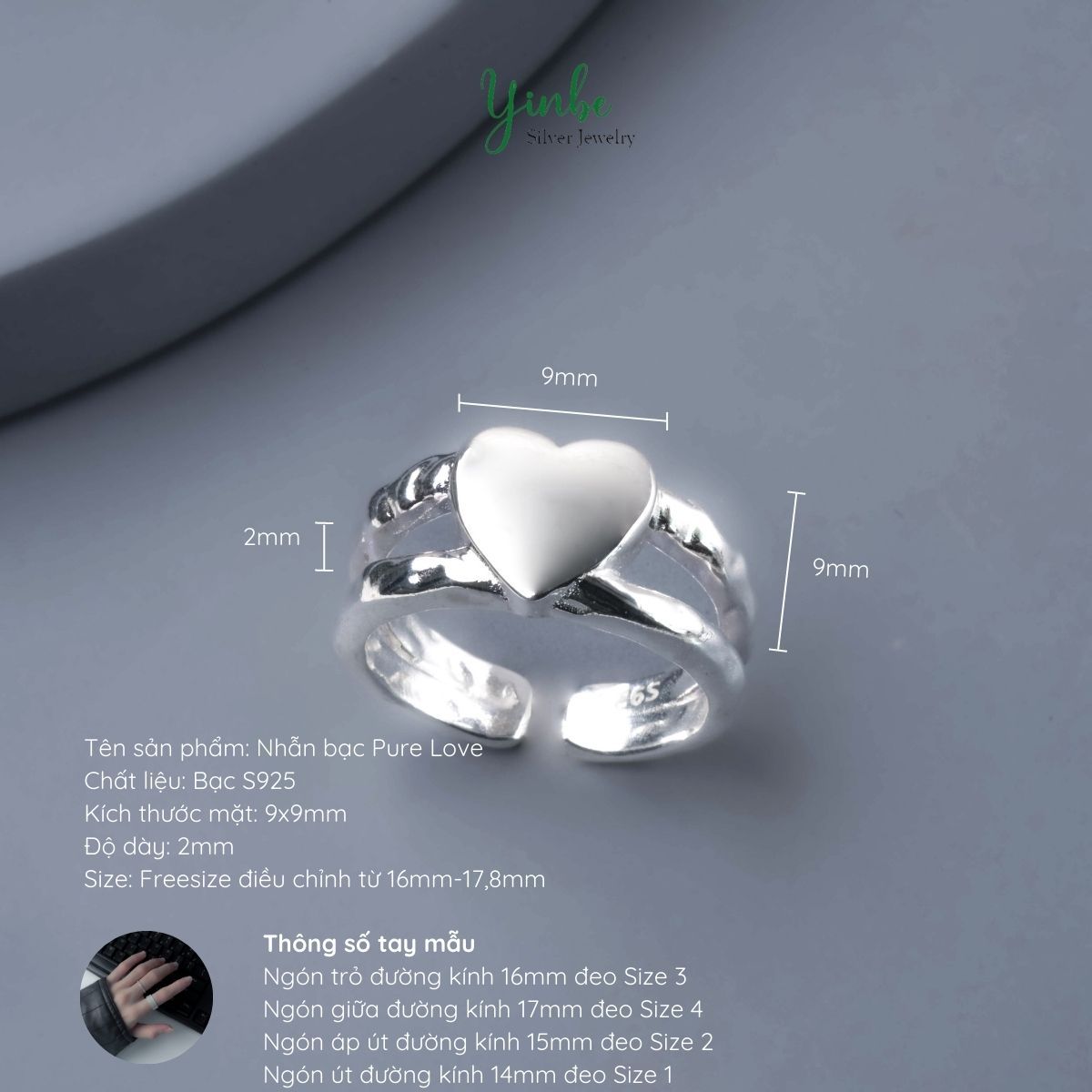  Nhẫn Bạc S925 Pure Love Yinbe Silver 