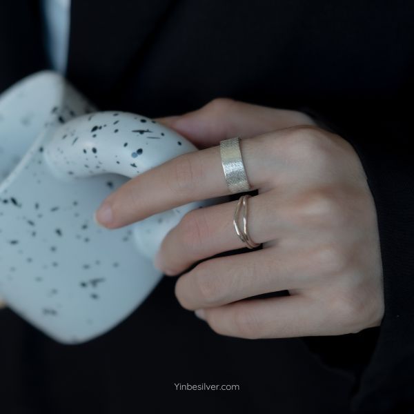  Nhẫn Bạc S925 Uốn Sóng Đôi Yinbe Silver 