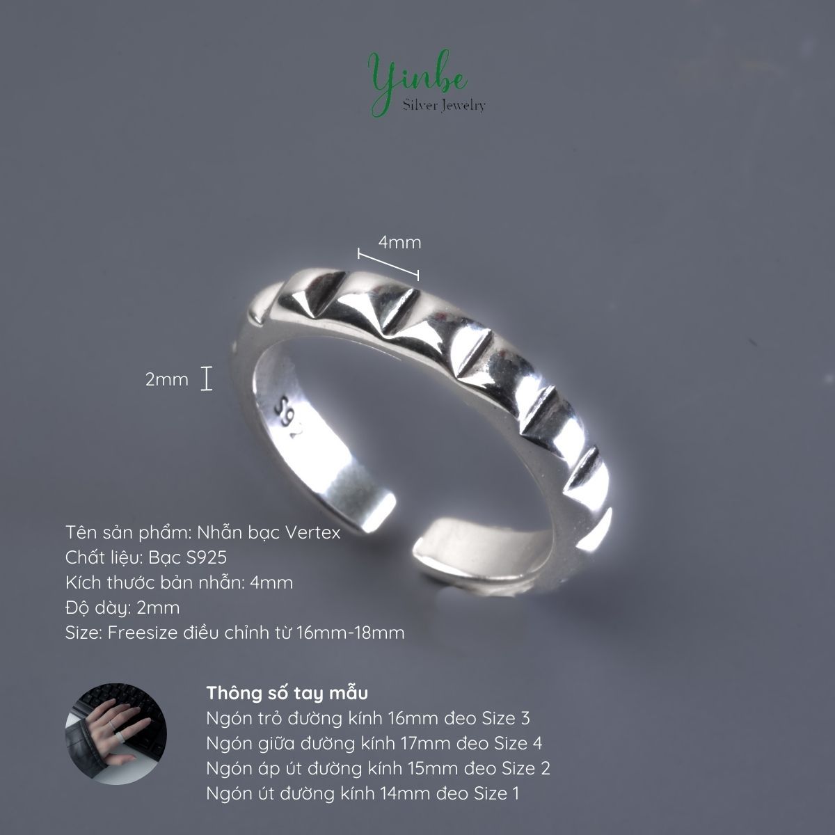  Nhẫn Bạc S925 Vertex Yinbe Silver 