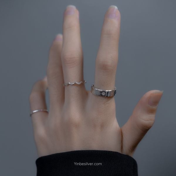  Nhẫn Bạc S925 Hoa Mặt Trời Bản Nữ Nhỏ Yinbe Silver 