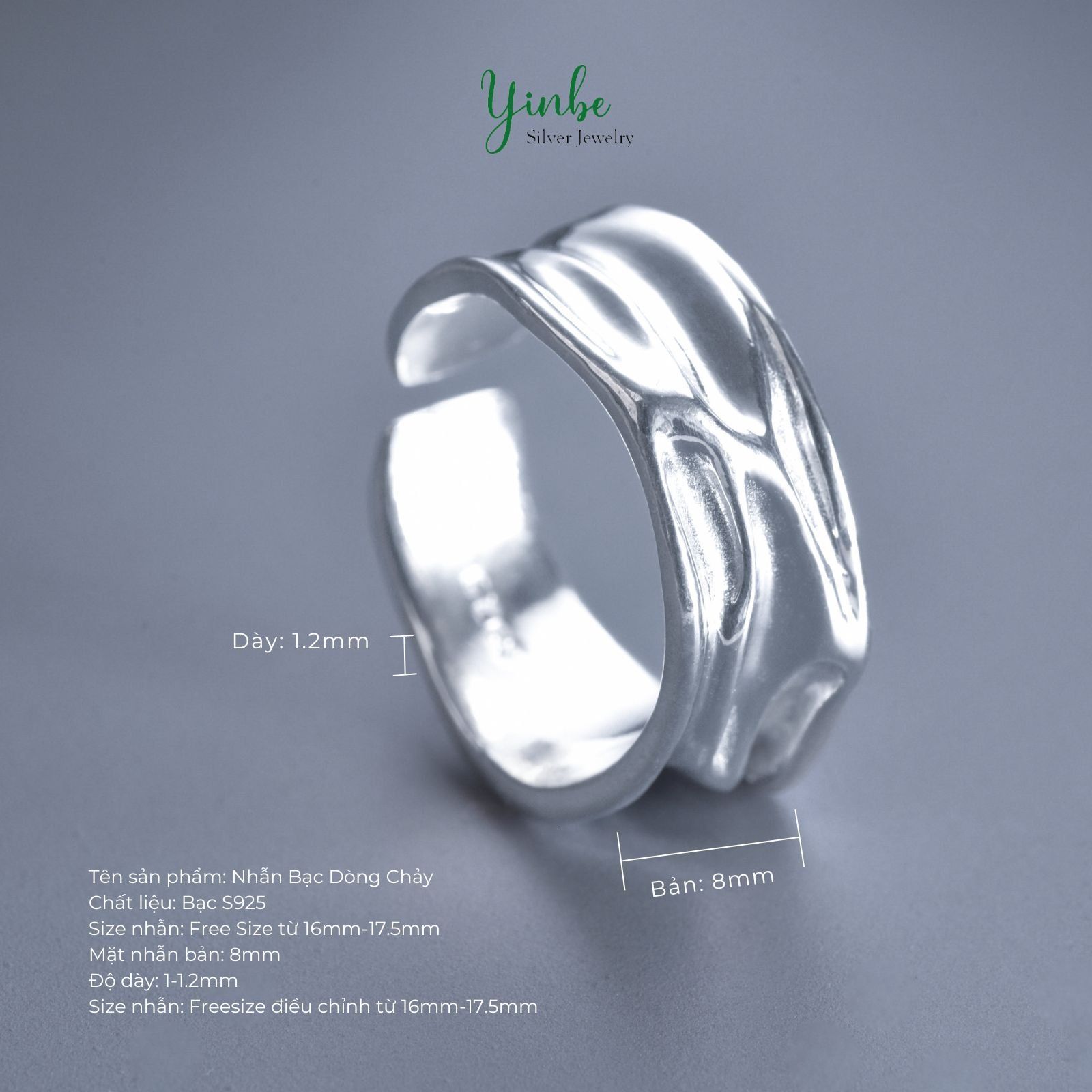  Nhẫn Bạc S925 Dòng Chảy Yinbe Silver 