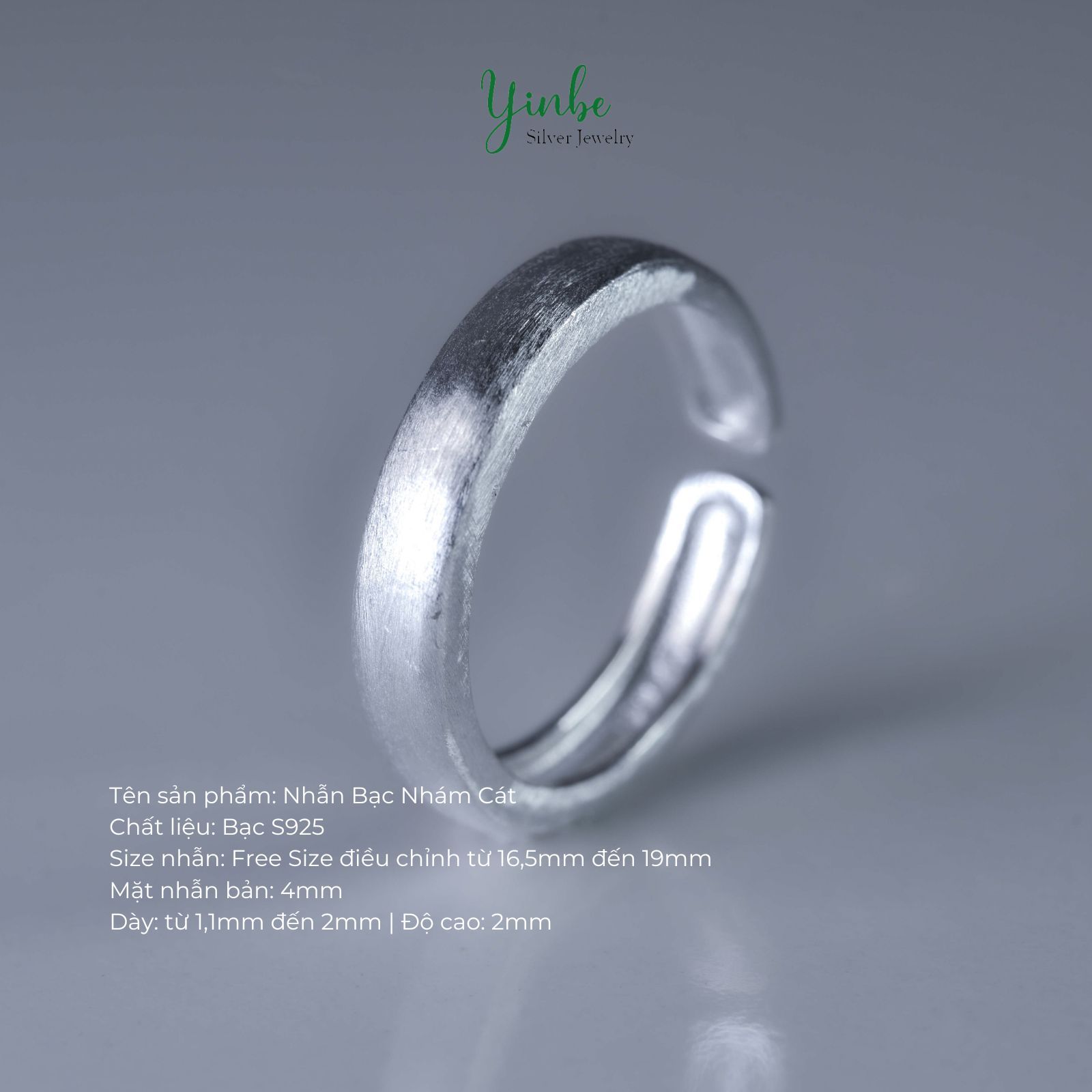  Nhẫn Bạc S925 Nhám Cát Bản 4mm Yinbe Silver 