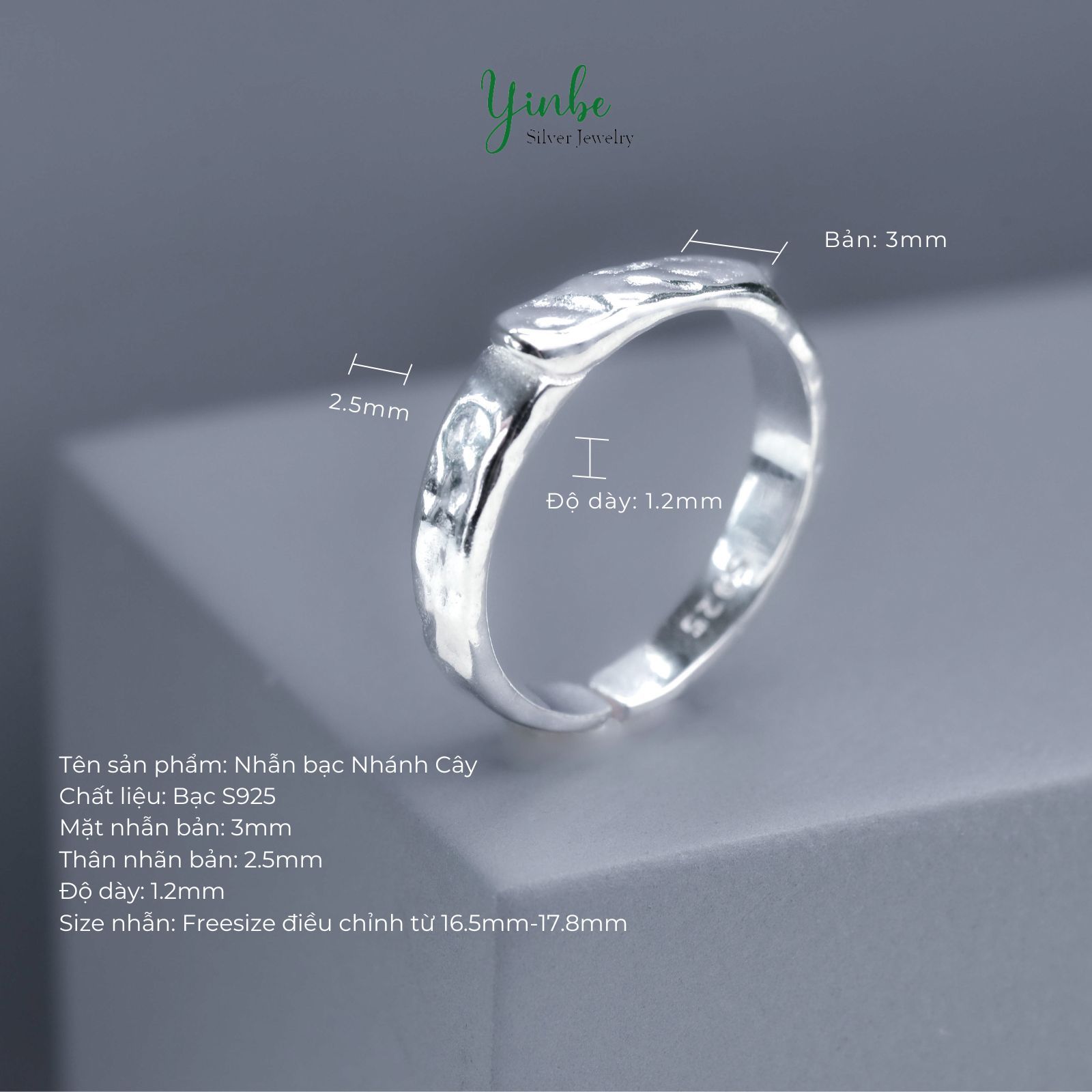  Nhẫn Bạc S925 Nhánh Cây Yinbe Silver 
