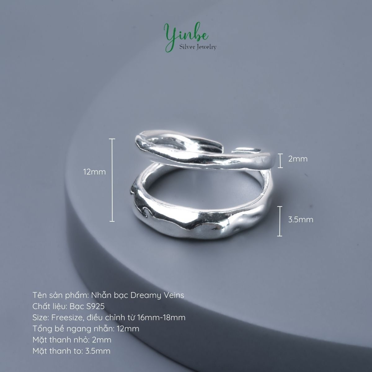  Nhẫn bạc S925 Dreamy Vein Yinbe Silver 